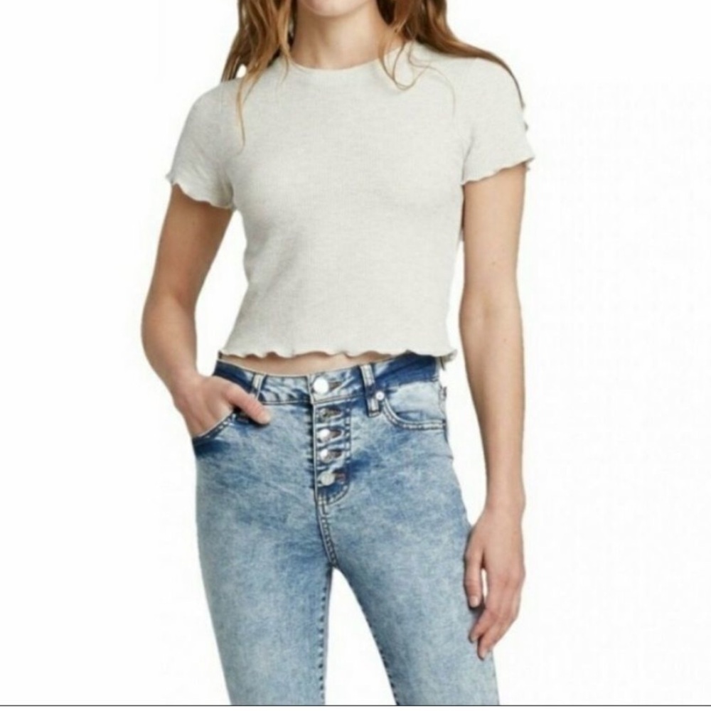🆕 Target Wild Fable Cropped Thermal Waffle Tee with Lettuce Edge Hem, Size XL